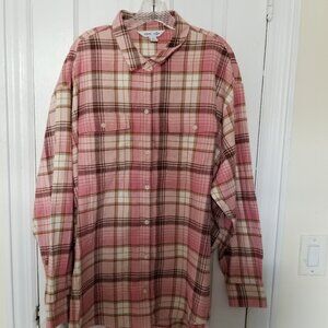 Old Navy Women’s The Boyfriend Shirt XXL Cotton Flannel LS Tunic Pink Plaid